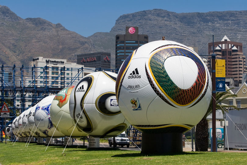Display of official footballs used in <p>the FIFA World Cup since 1974