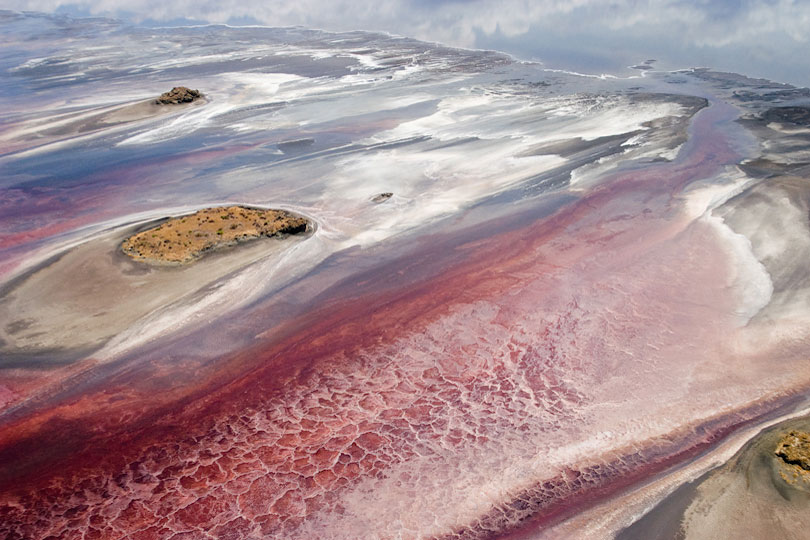 Aerial view of Lake Natron a soda lake of variable extent <p>in the north of Tanzania