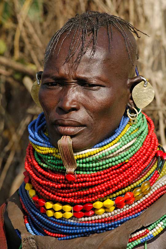 Displaced Turkana woman from South Sudan living <p>in a refugee camp in Lokichoggio, Kenya